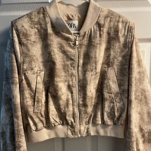 Zara light canvas cropped bomber L
